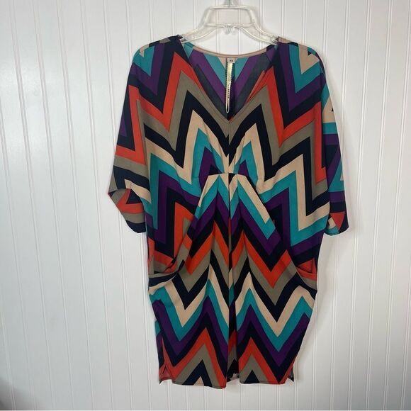 Uncle Frank Dress XS Colorful Chevron Stripes Y2K Women Mini V-neck - Picture 1 of 7
